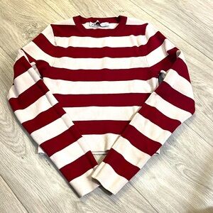 Zara Striped Cropped Sweater Maroon and Cream Size M